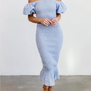 Baltic Born Alana Smocked Midi Dress in Slate. Size Small.